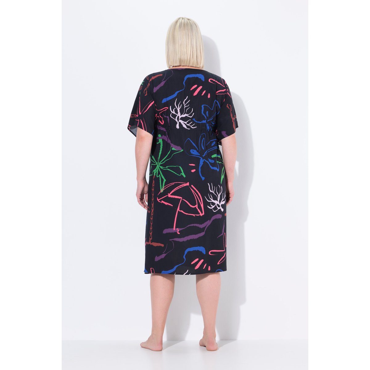 Caftan encolure en V et manches courtes noir, ULLA POPKEN