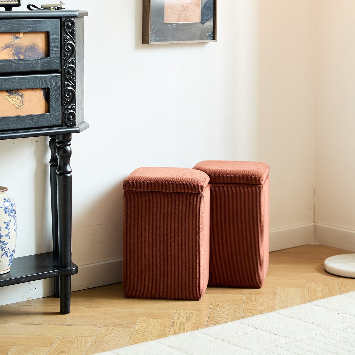 Pouf de salon, velours côtelé, DIPOLOG terracotta, NORDLYS