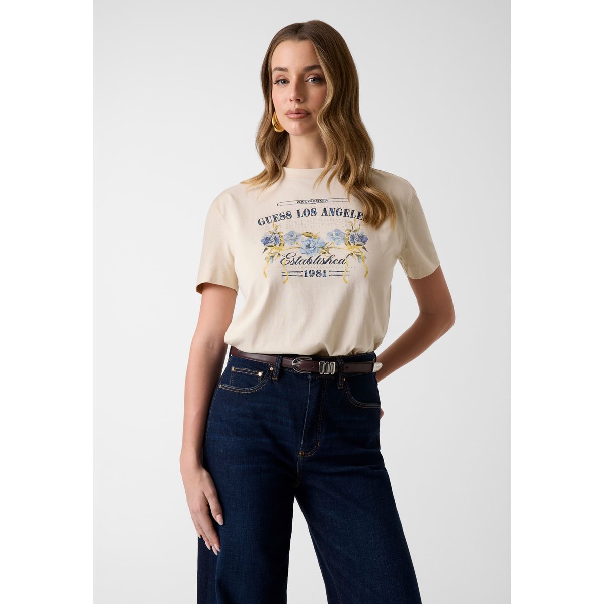 T-Shirt Imprimé beige, GUESS