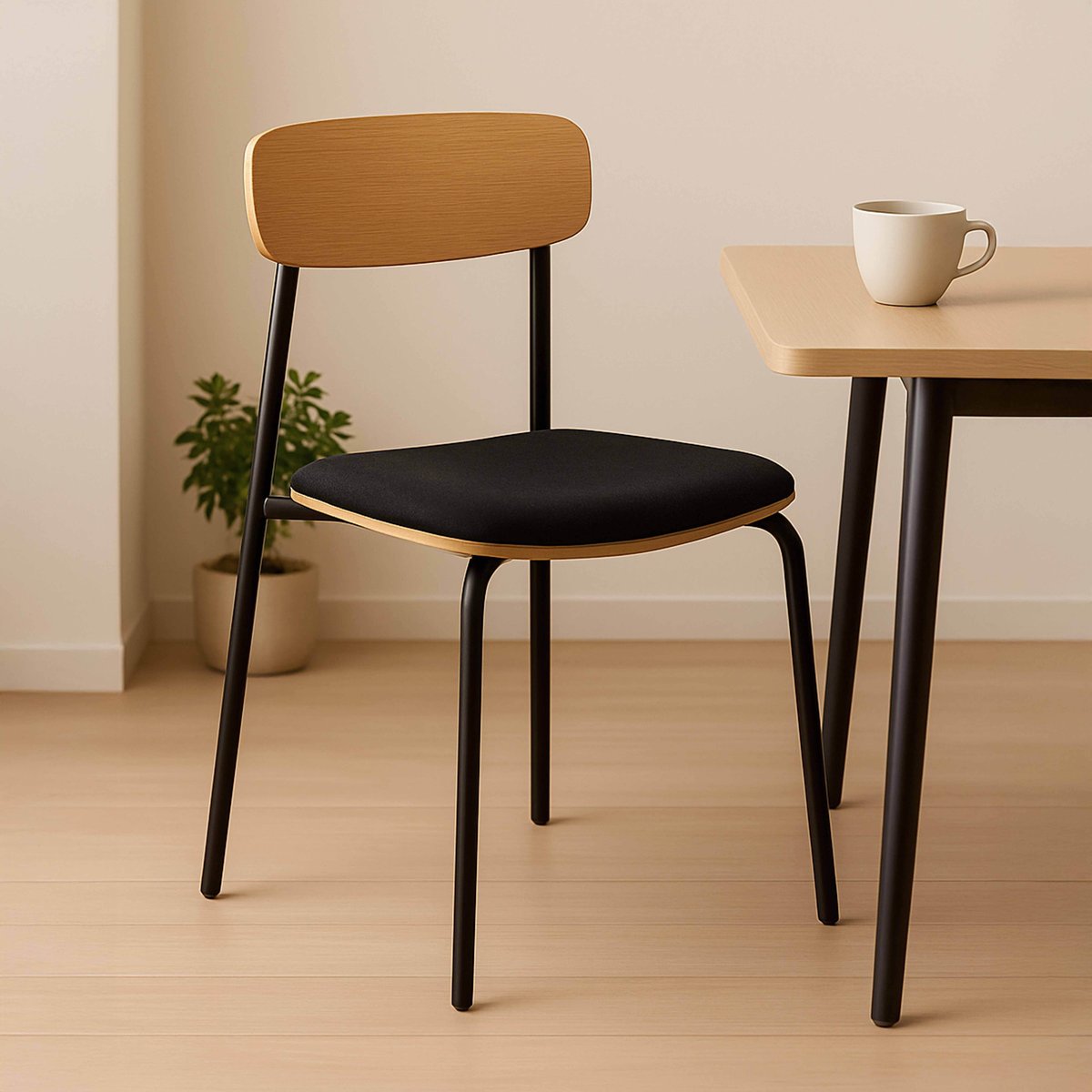 Lot de 2 chaises en métal, bois et tissu, LEXY noir, OVIALA