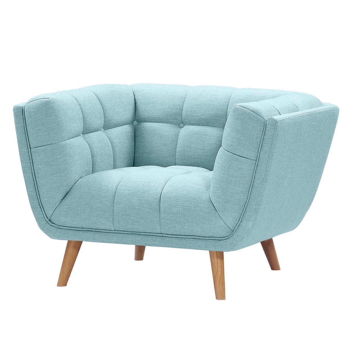 Fauteuil capitonné en tissu - CARMEN bleu clair, MAISON PAVANE