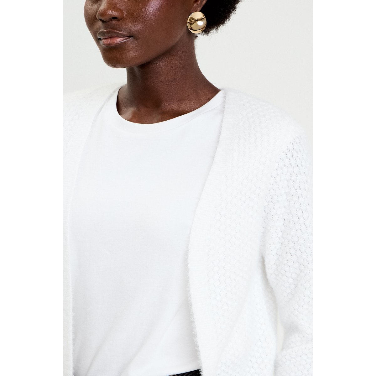 Gilet droit manches longues ecru, CACHE CACHE