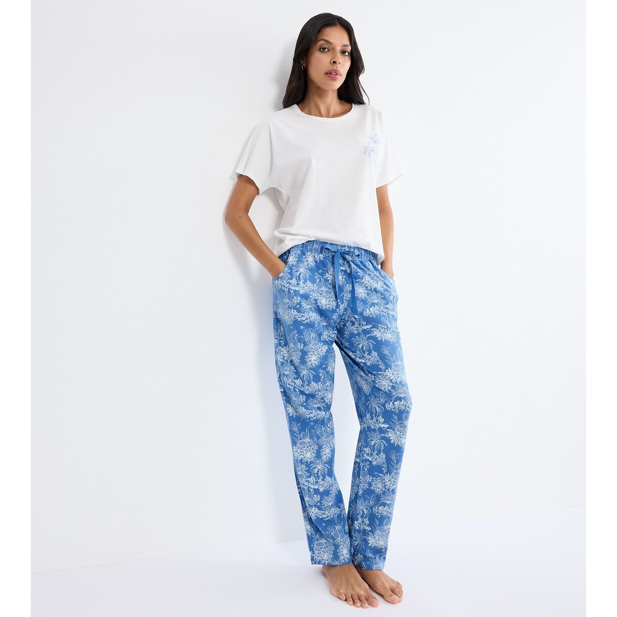 Pantalon de pyjama MIX & MATCH bleu imprimé blanc, TRIUMPH