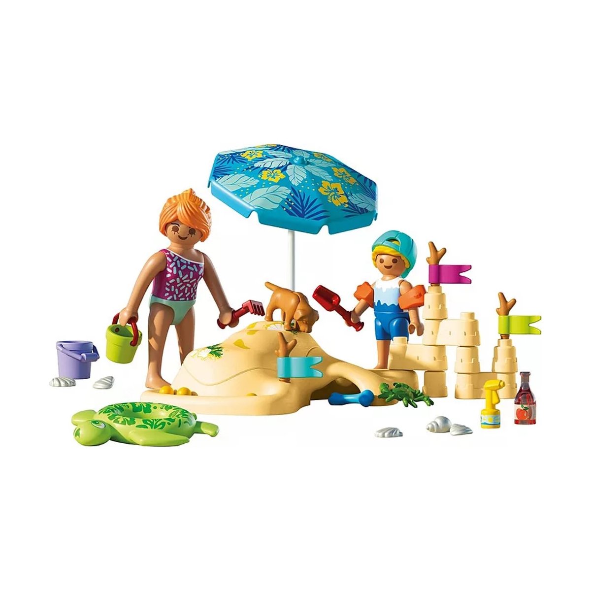 Famille jouant dans le sable à la plage multicolore, PLAYMOBIL