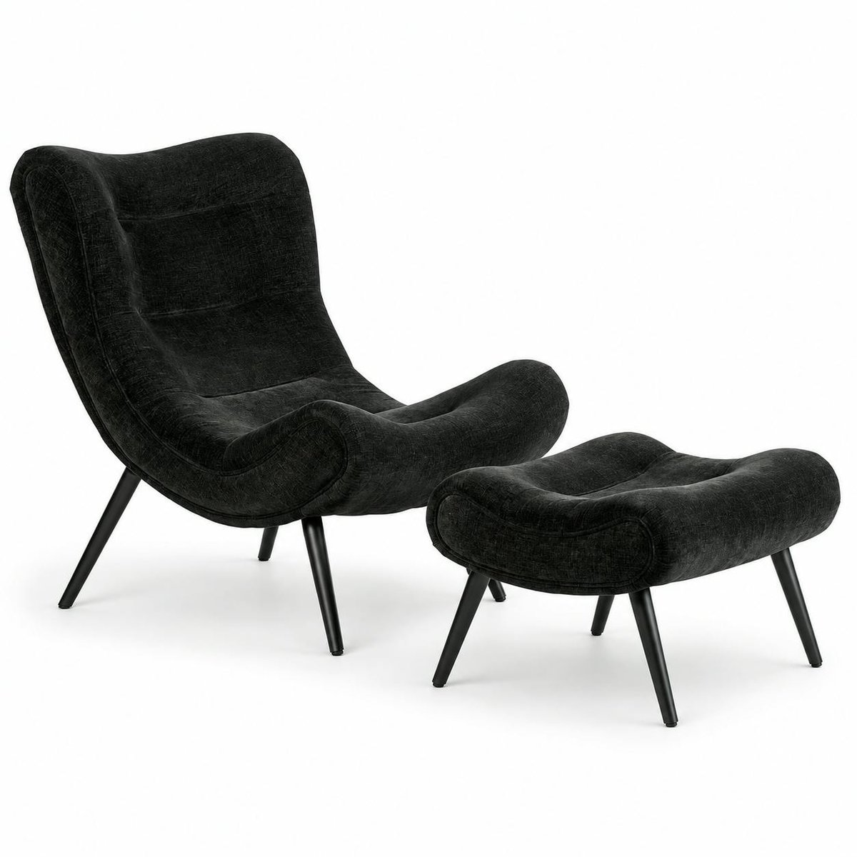 Fauteuil et pouf assortis tissu noir MALMOE noir, PIER IMPORT