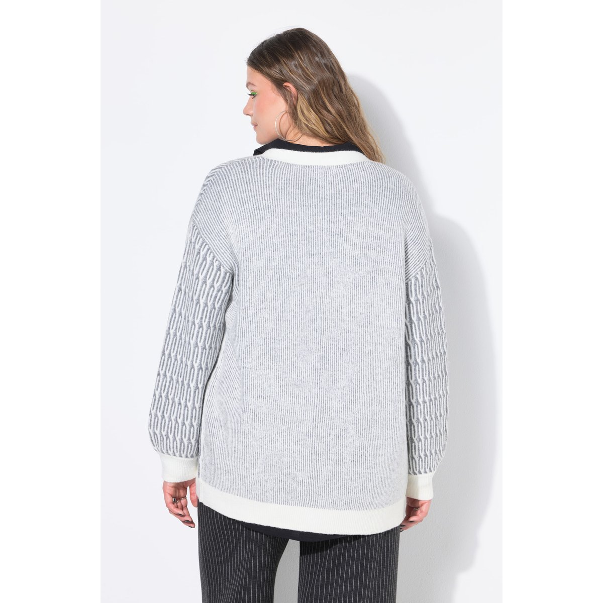 Cardigan oversize, maille torsadée gris chiné, STUDIO UNTOLD