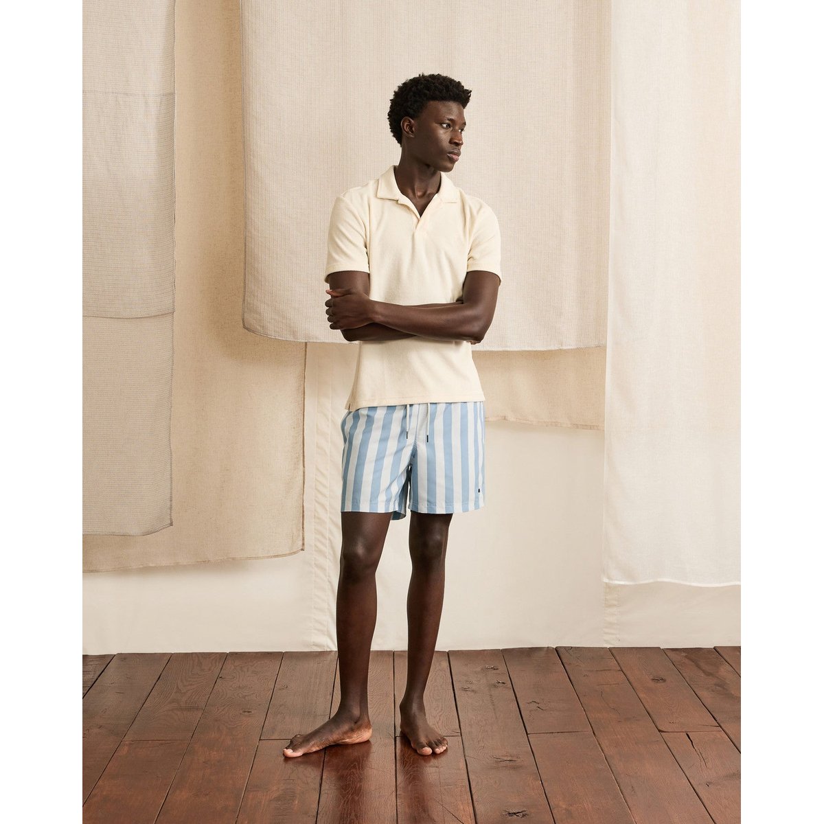 Maillot de bain rayé MIMIZAN ecru et bleu clair, FAGUO