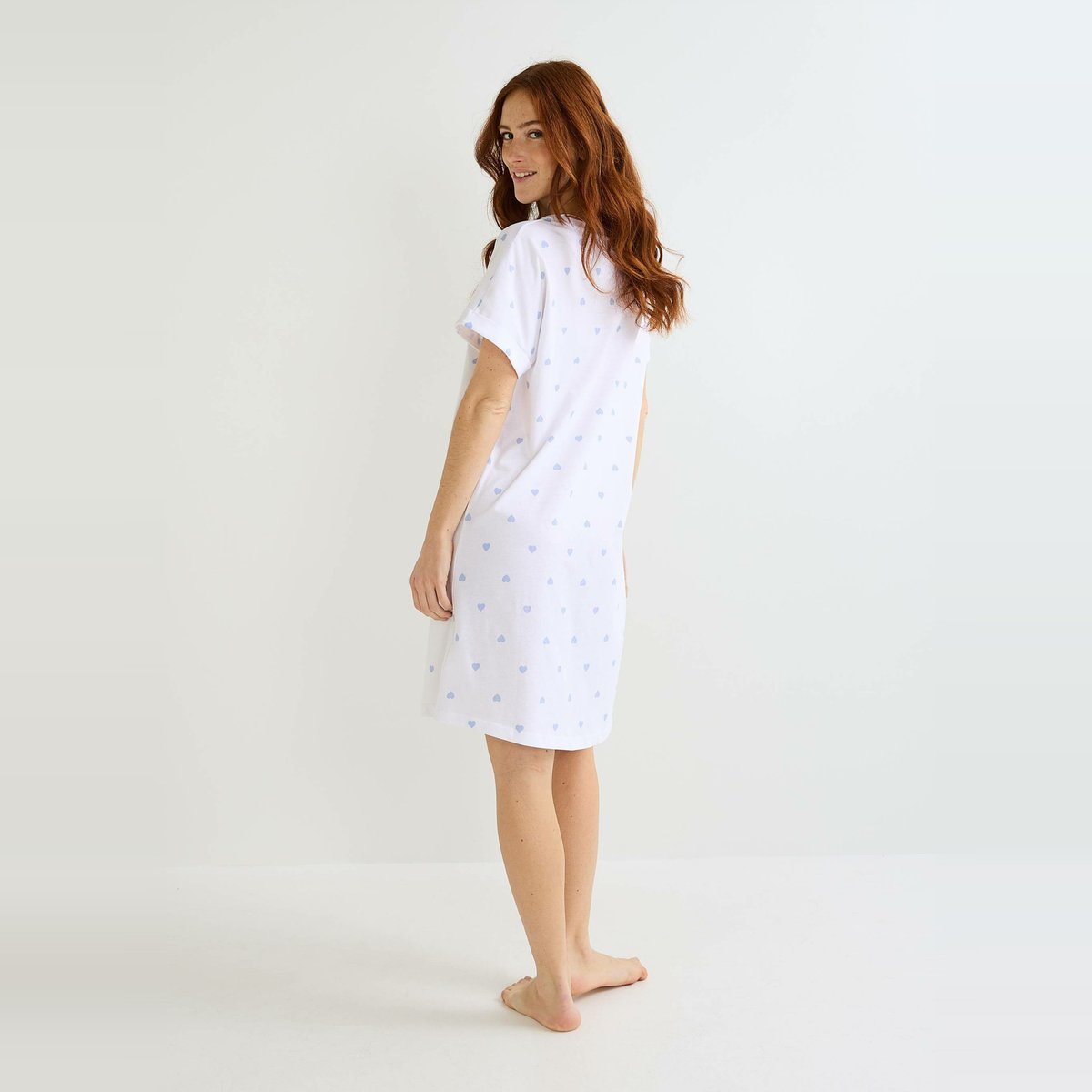 Chemise de nuit manches courtes imprimé coeur en coton BIO GOTS blanc, MONOPRIX
