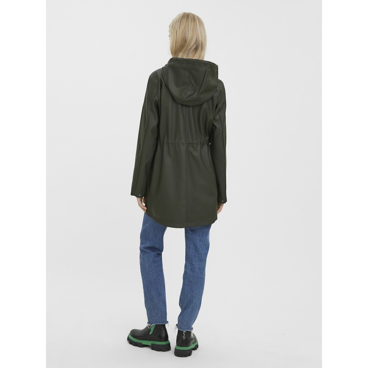 Chubasquero con capucha de longitud media verde oscuro, VERO MODA