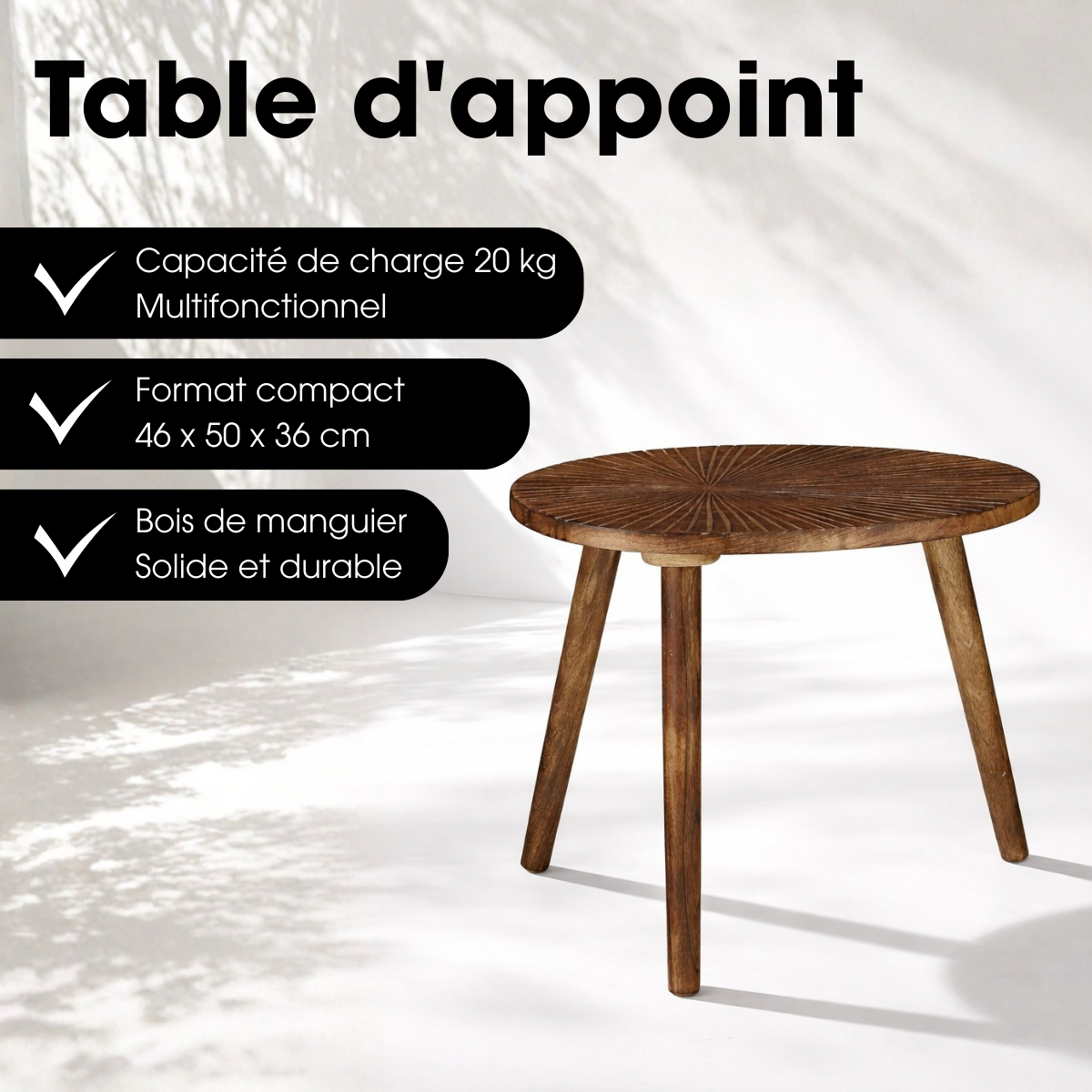 Table D'appoint POMANTE brun foncé, MICA DECORATIONS