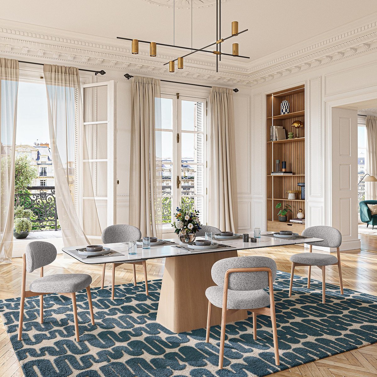 Lot de 2 chaises en tissu texturé et chêne massif SEDINO gris, HABITAT
