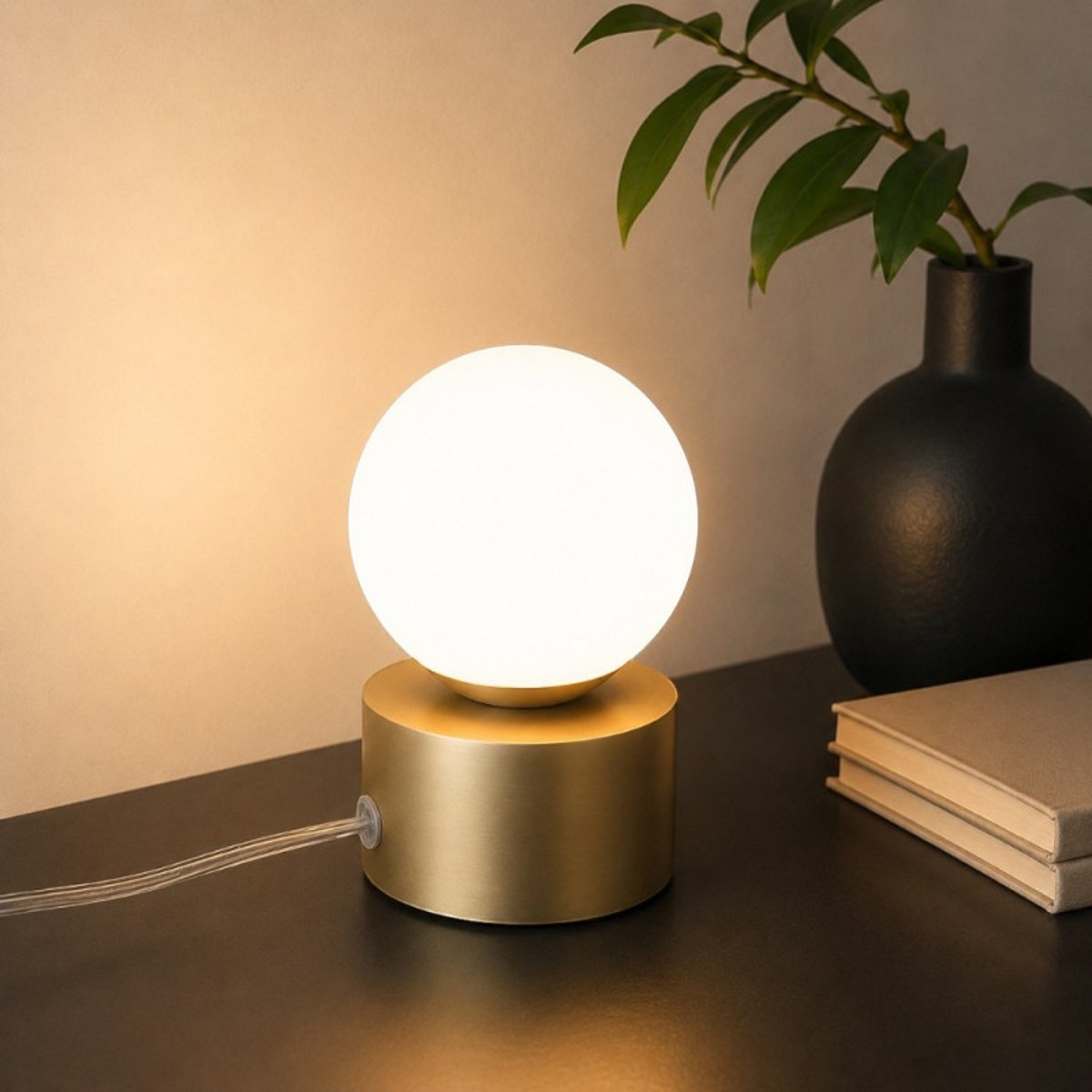 Lampe De Chevet Perle En Verre Blanc Depoli Et Laiton Satiné laiton, MILLUMINE
