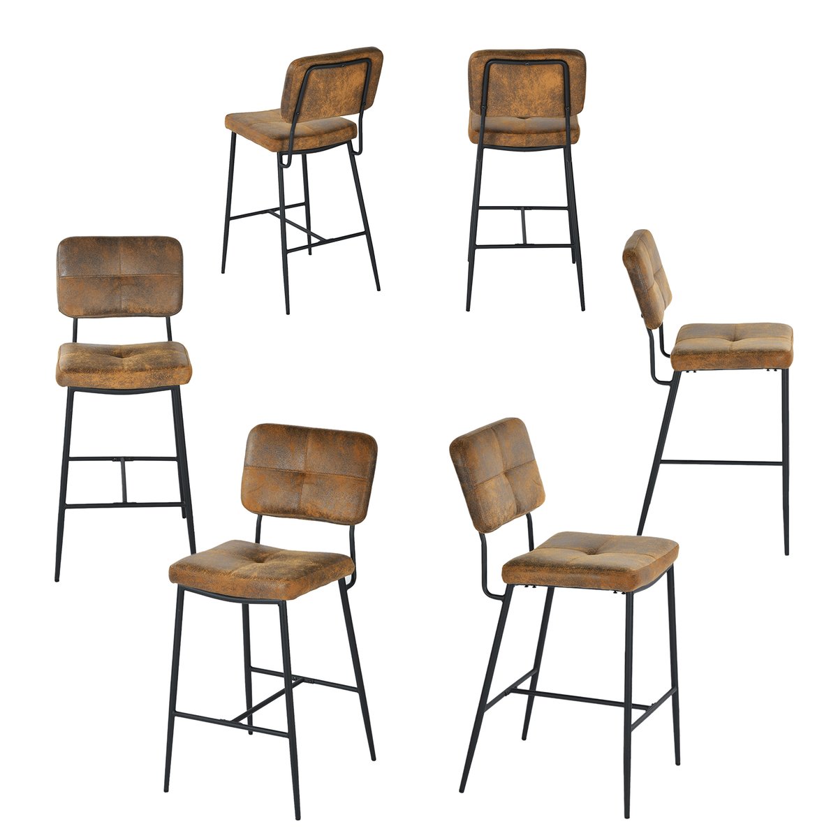 Lot de 6 tabouret de bar rétro vintage, INDEPENDENCE marron, MEUBLES COSY