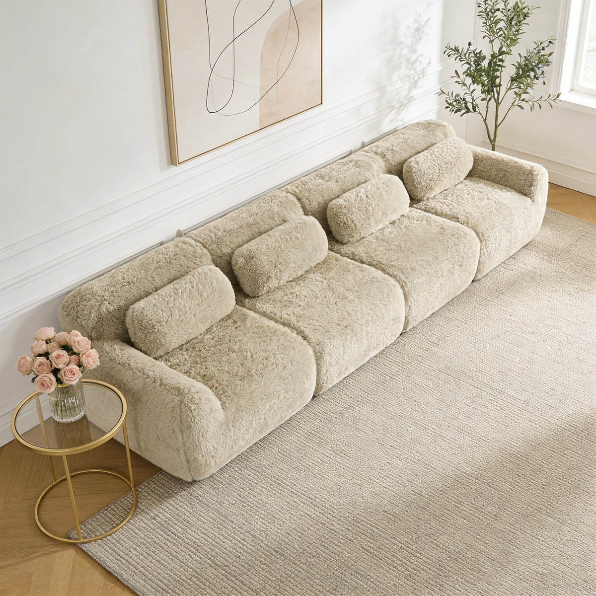 Canapé droit 4 places design moderne, WIND kaki, MEUBLES COSY