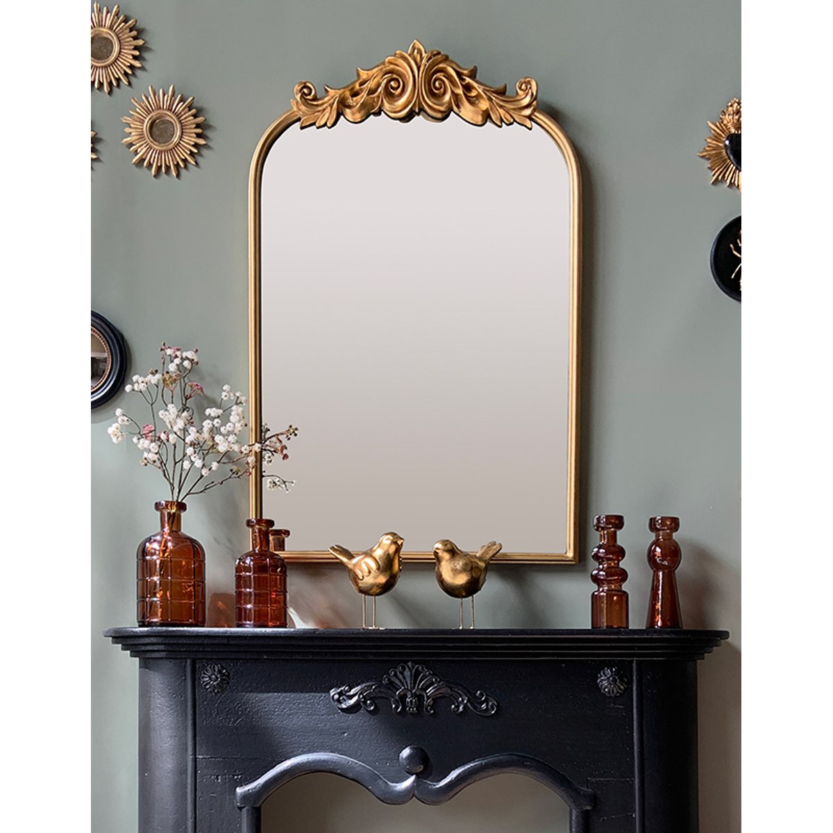 Miroir orné avec fronton 60x90cm or, EMDE