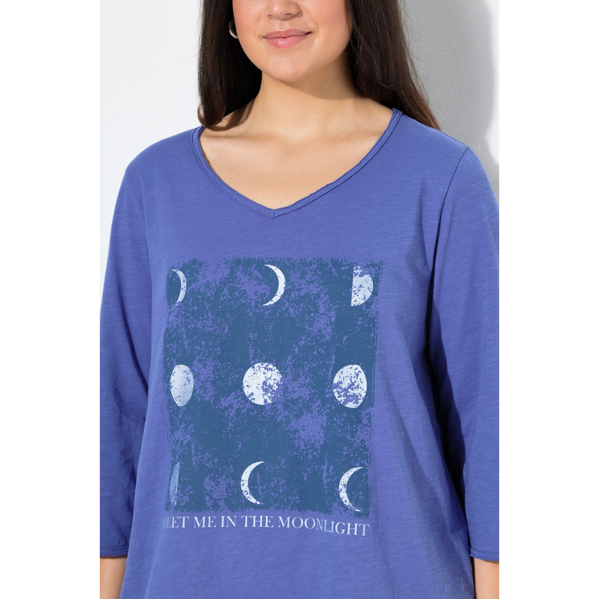 T-shirt imprimé métallisé à col bleu atlantique, ULLA POPKEN