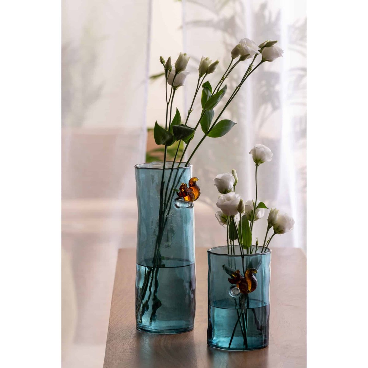 Vase Verre SQUIRREL ON BRANCH bleu, PRESENT TIME