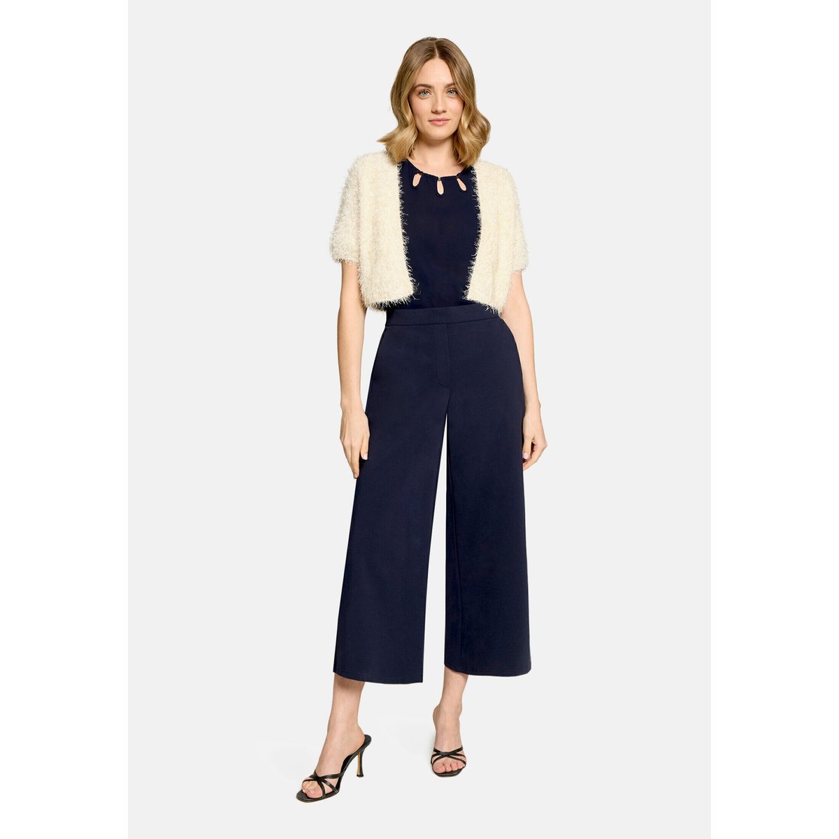 Cardigan en maille d'été à teneur en fil fantaisie pearled ivory, VERA MONT