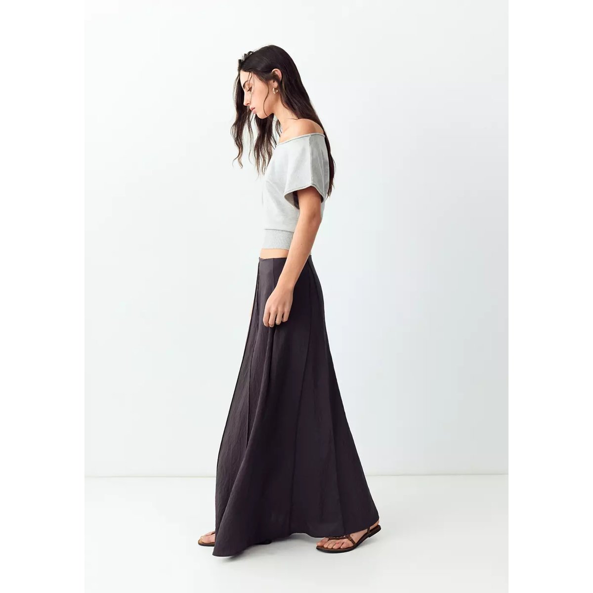 Jupe longue détail coutures marron, MANGO TEEN