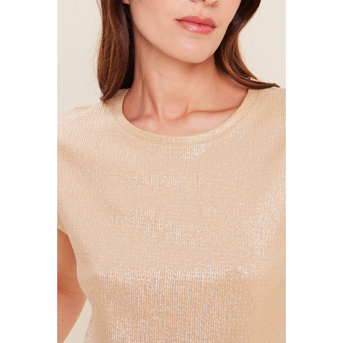 T-shirt col rond sans manches beige, BREAL