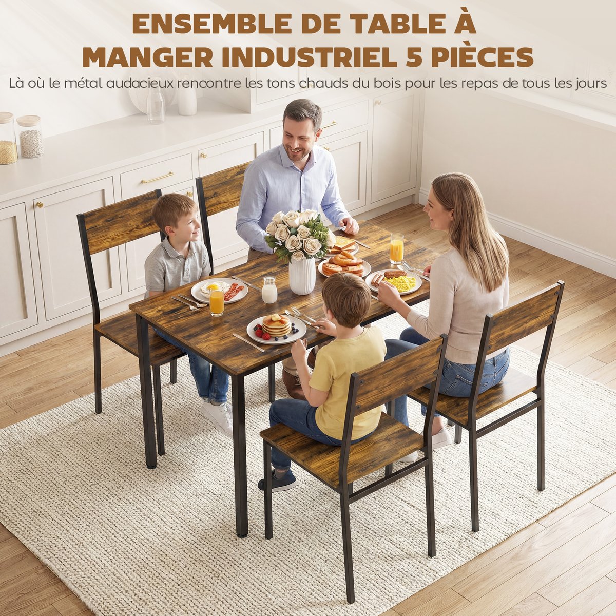 Ensemble de table à manger Panneau de brun rustique, noir, HOMCOM