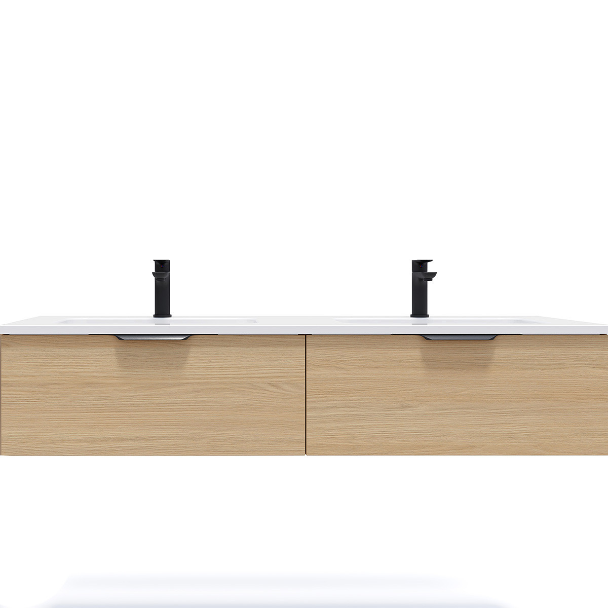 Meuble salle de bain double vasque 2 tiroirs - SOHO chêne clair, HOMIFAB