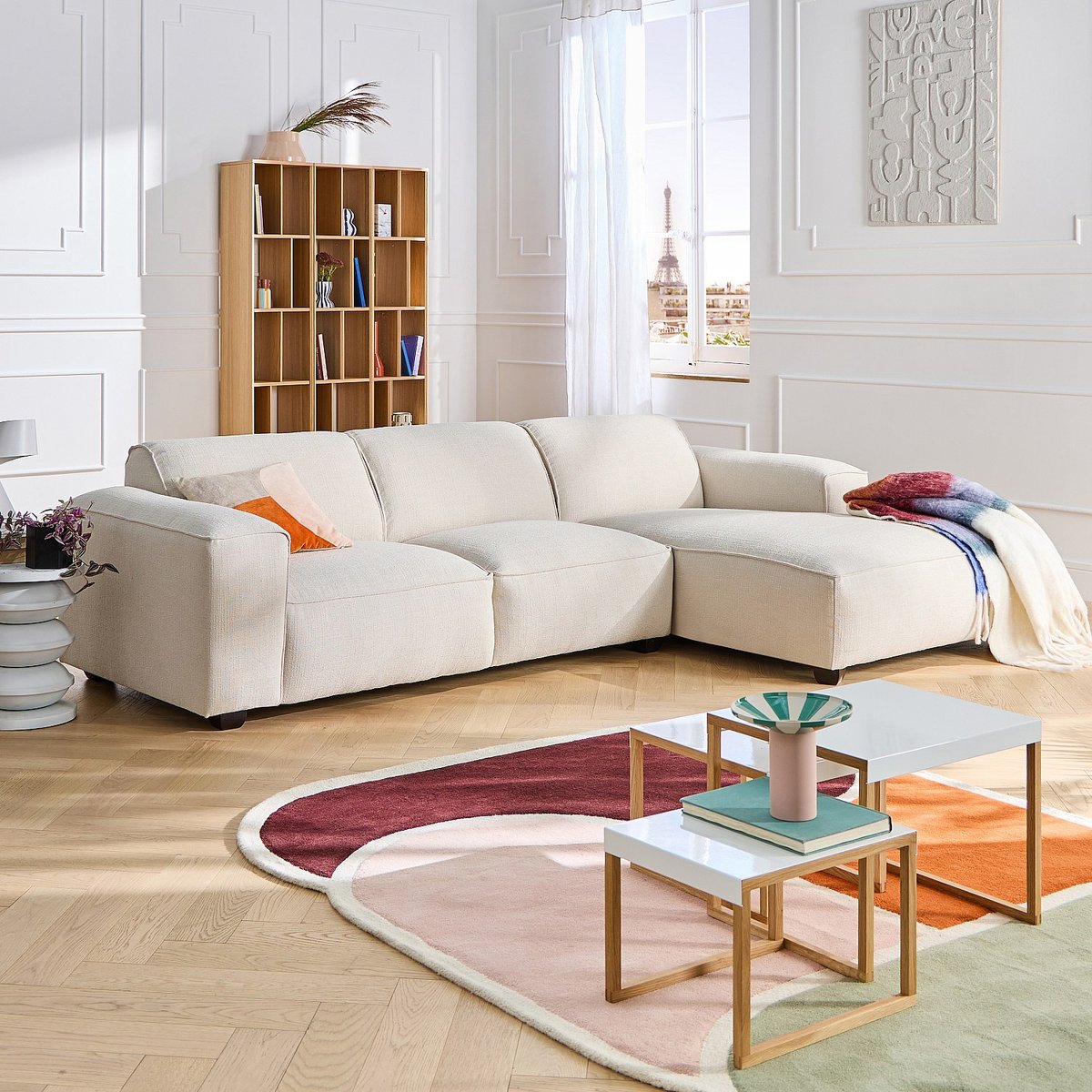 Canapé d'angle en tissu bouclette courte POSADA ll ivoire, HABITAT