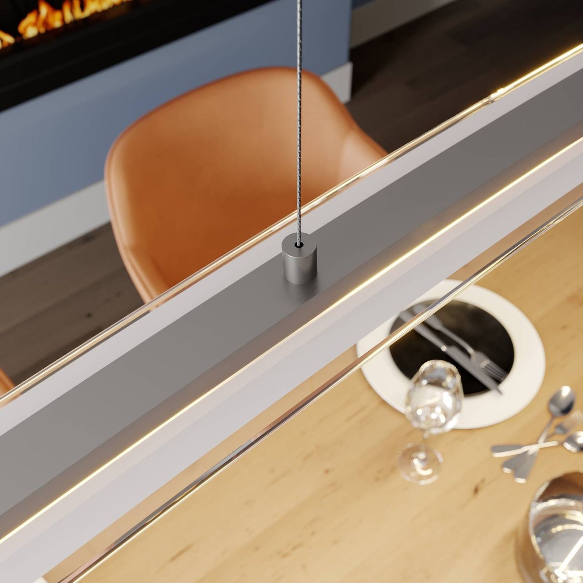 Suspension en verre moderneLED, Manon frosté, nickel mat, LINDBY