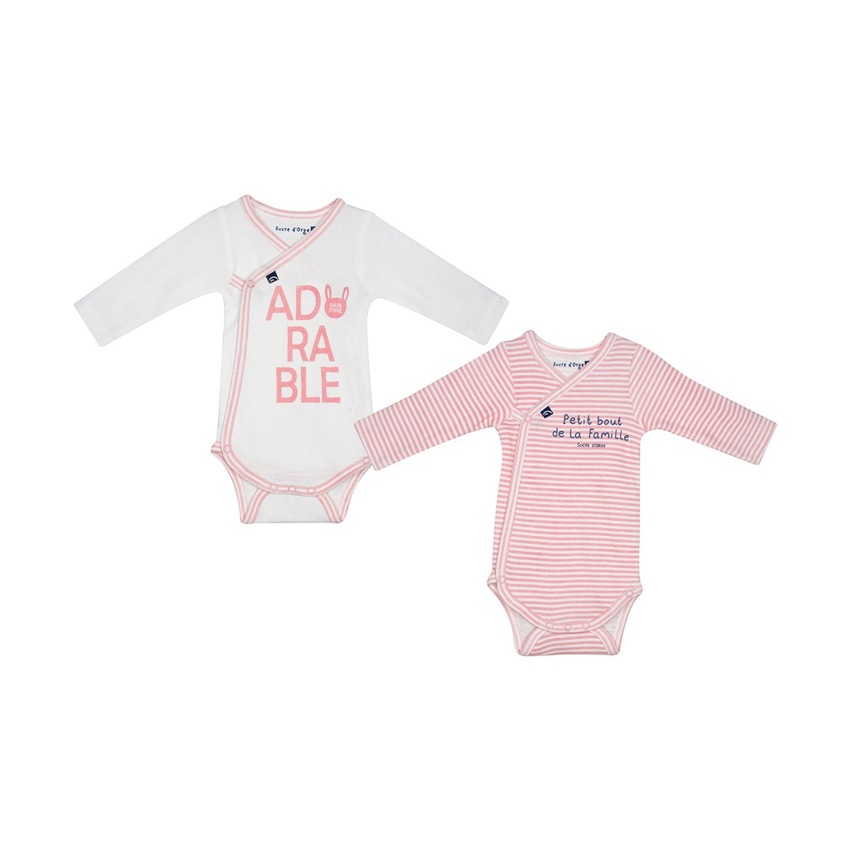 Lot de 2 bodies joline manches longues naissance rose, SUCRE D'ORGE