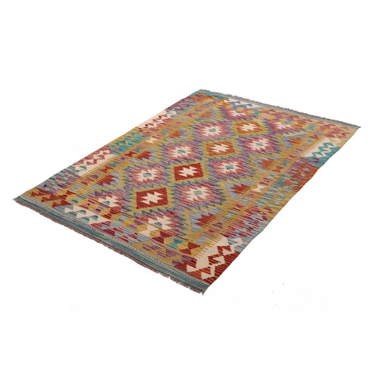 Tapis kilim ethnique authentique, tissé plat en laine, KILIM 48 multicolore, bleu, rouge, UN AMOUR DE TAPIS