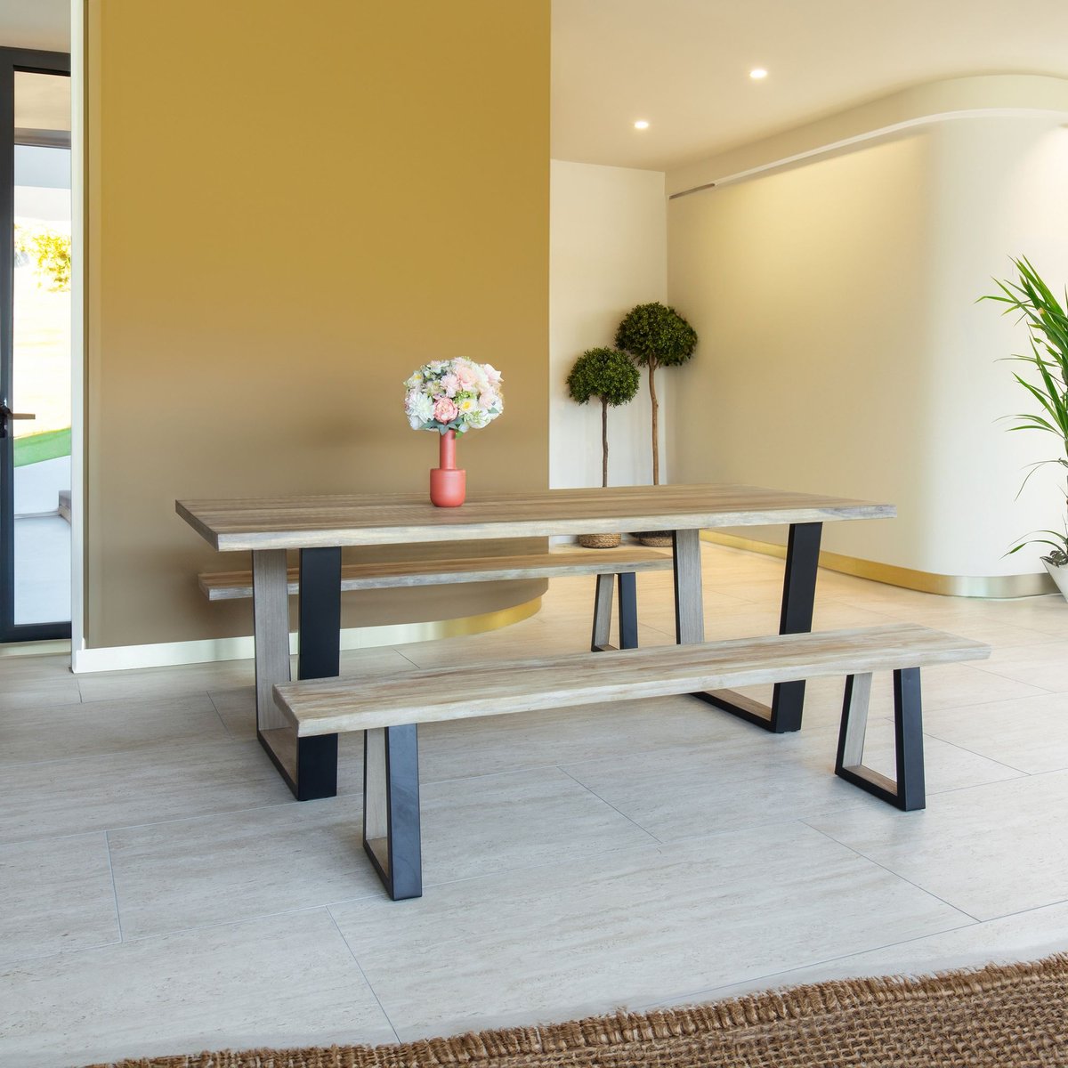 Lot de 2 bancs en bois d'acacia, HERA naturel-noir, NOW'S HOME