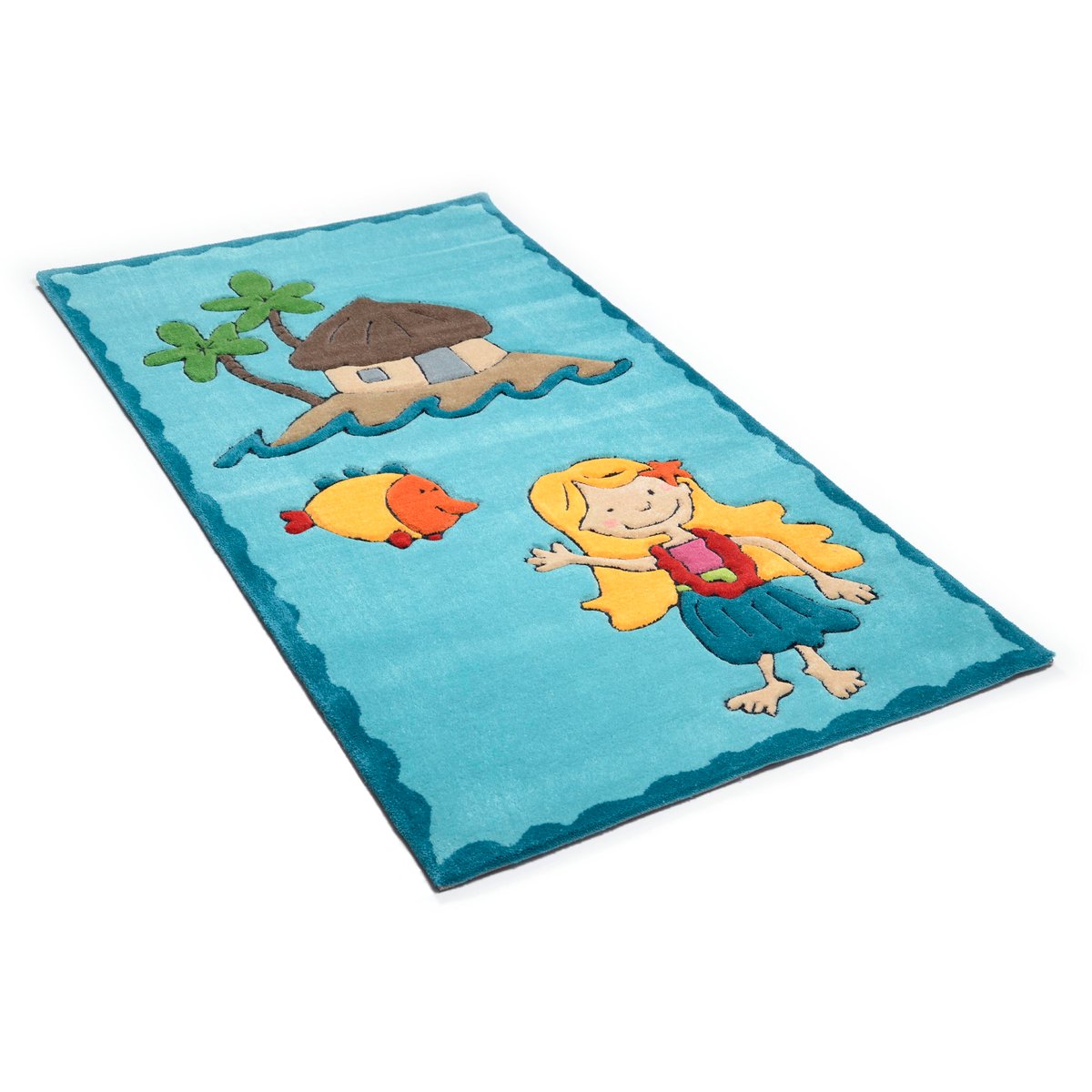 Tapis enfant Maui, la fillette de l'île, tufté turquoise, THEKO