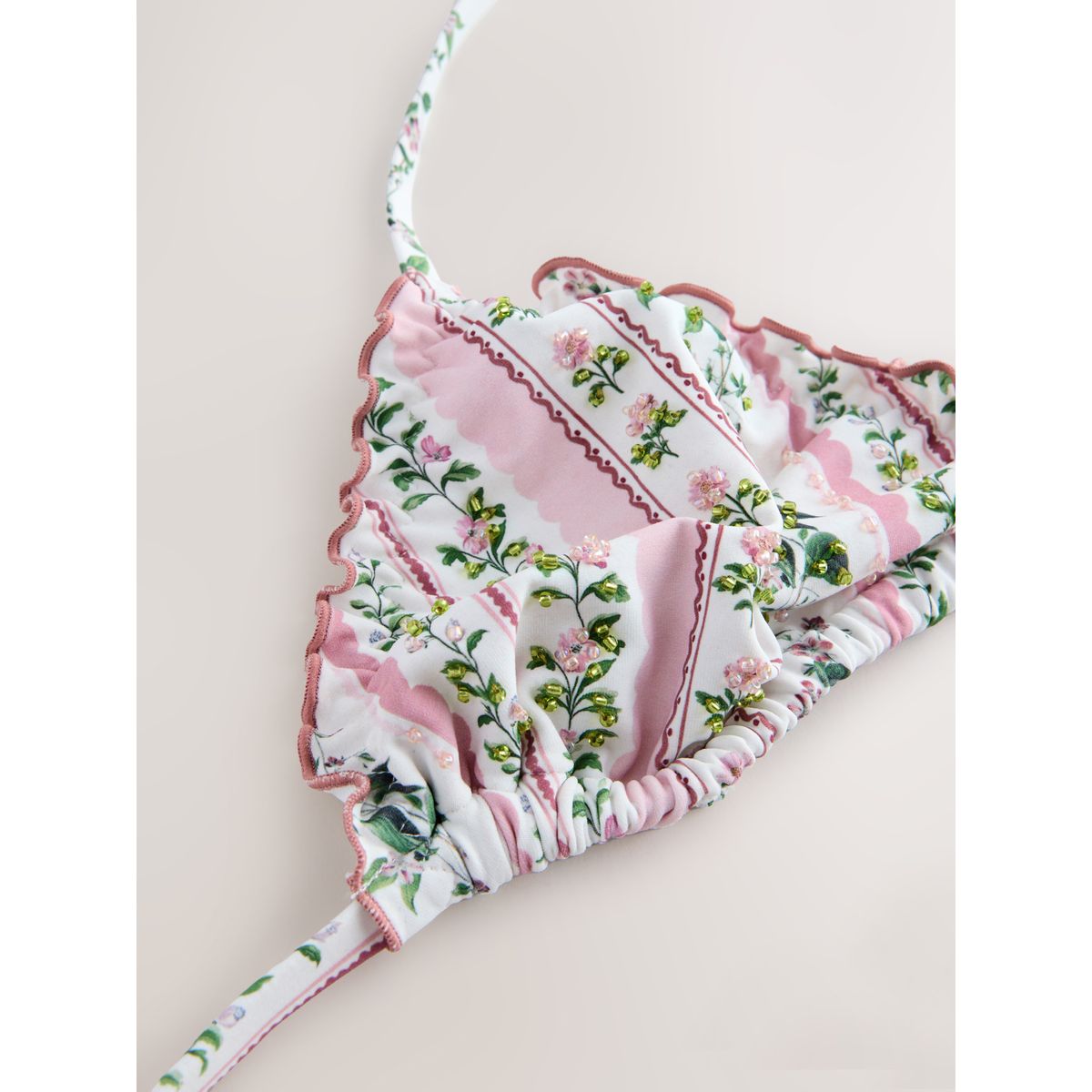 Haut de bikini triangle avec perles rose/crème ditsy floral, NEXT