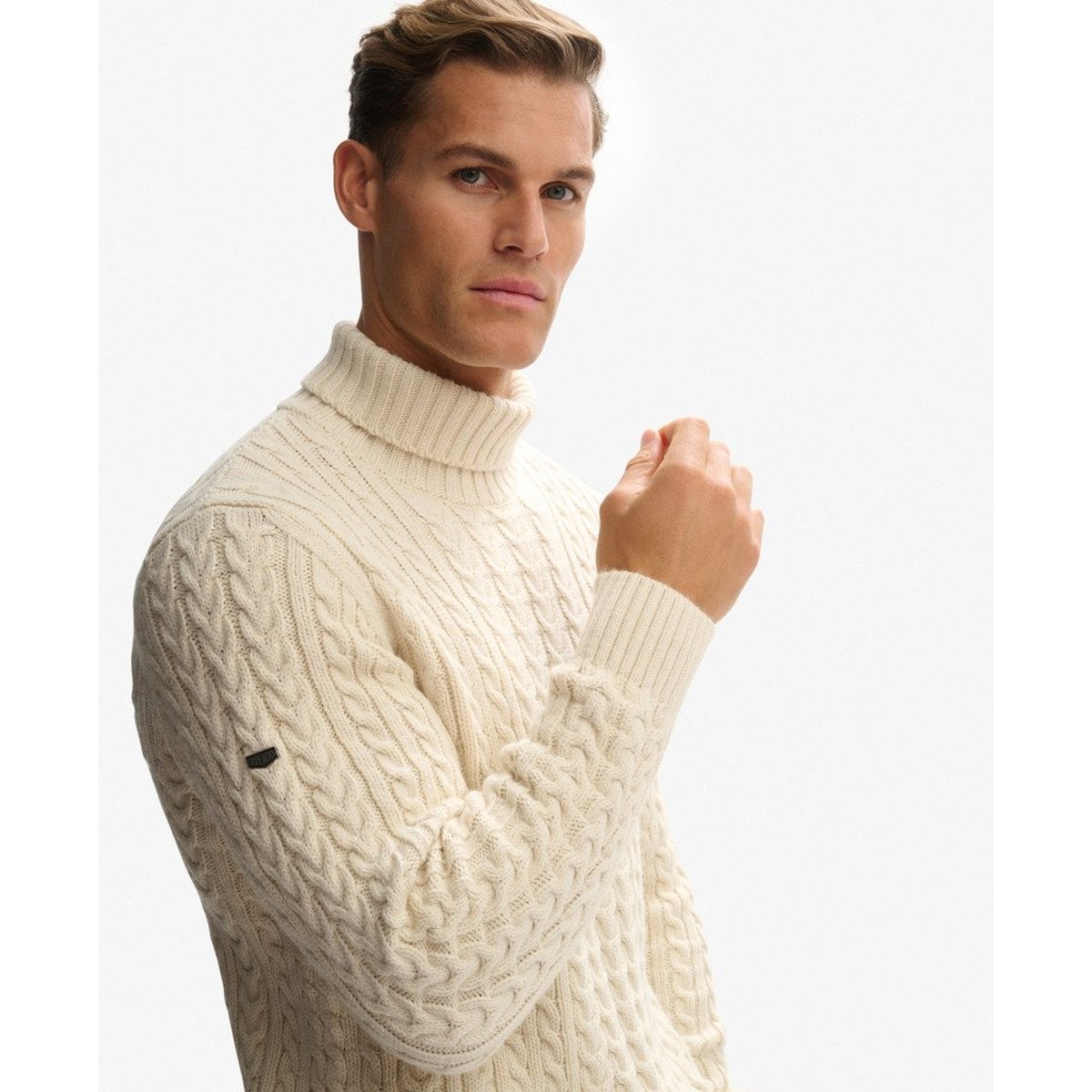 Pull torsadé à col roulé Jacob blanc hivernal, SUPERDRY