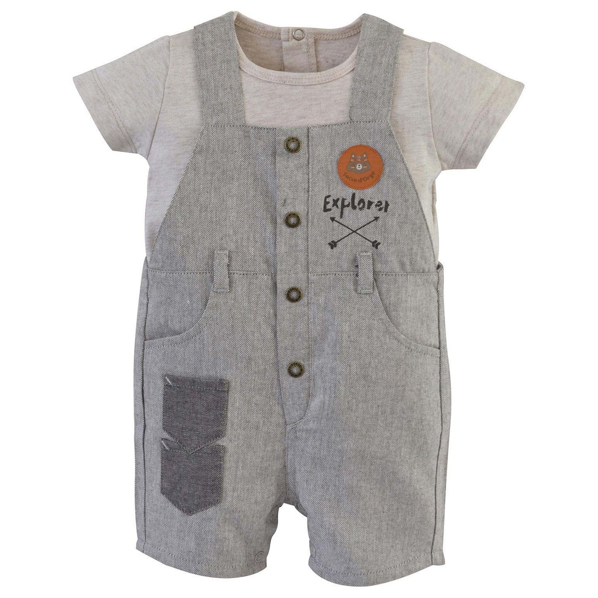 Salopette courte + tee-shirt ecru beige, SUCRE D'ORGE
