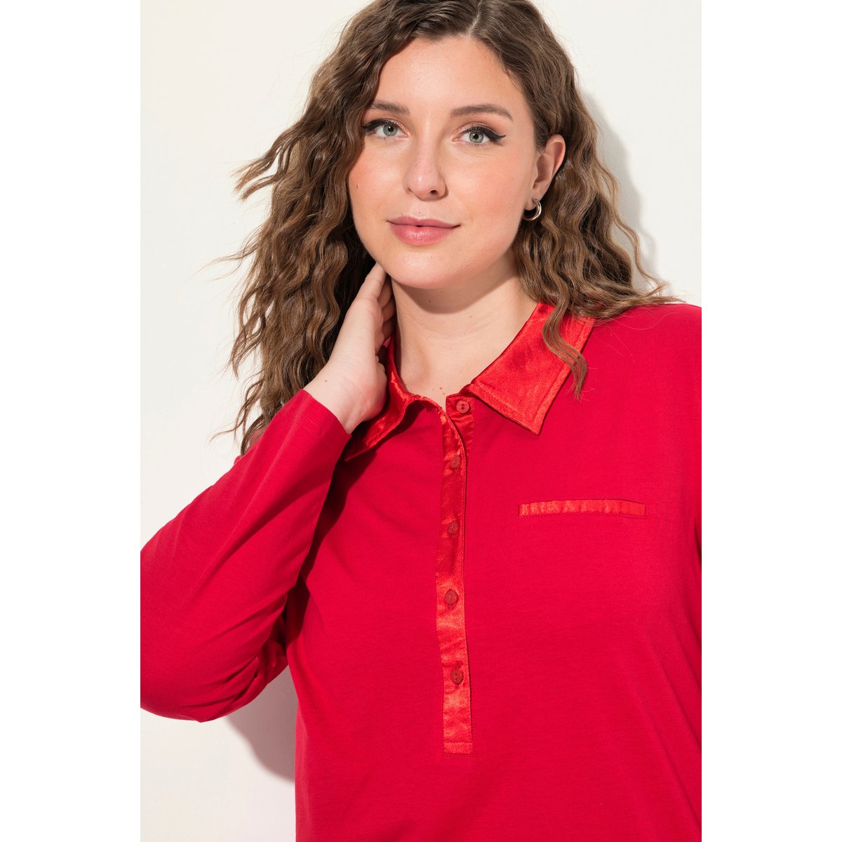 Chemise de nuit avec col, détails en satin salsa, ULLA POPKEN