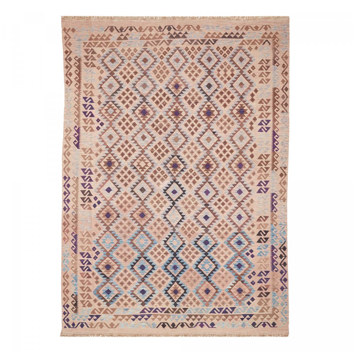 Tapis kilim au motif ethnique, tissé plat, laine, KILIM 60 beige, marron, violet, UN AMOUR DE TAPIS