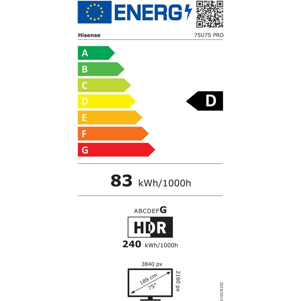 TV Mini LED 75U7S PRO (2026) 75" (189 cm) 4K - Anti-reflets couleur unique, HISENSE