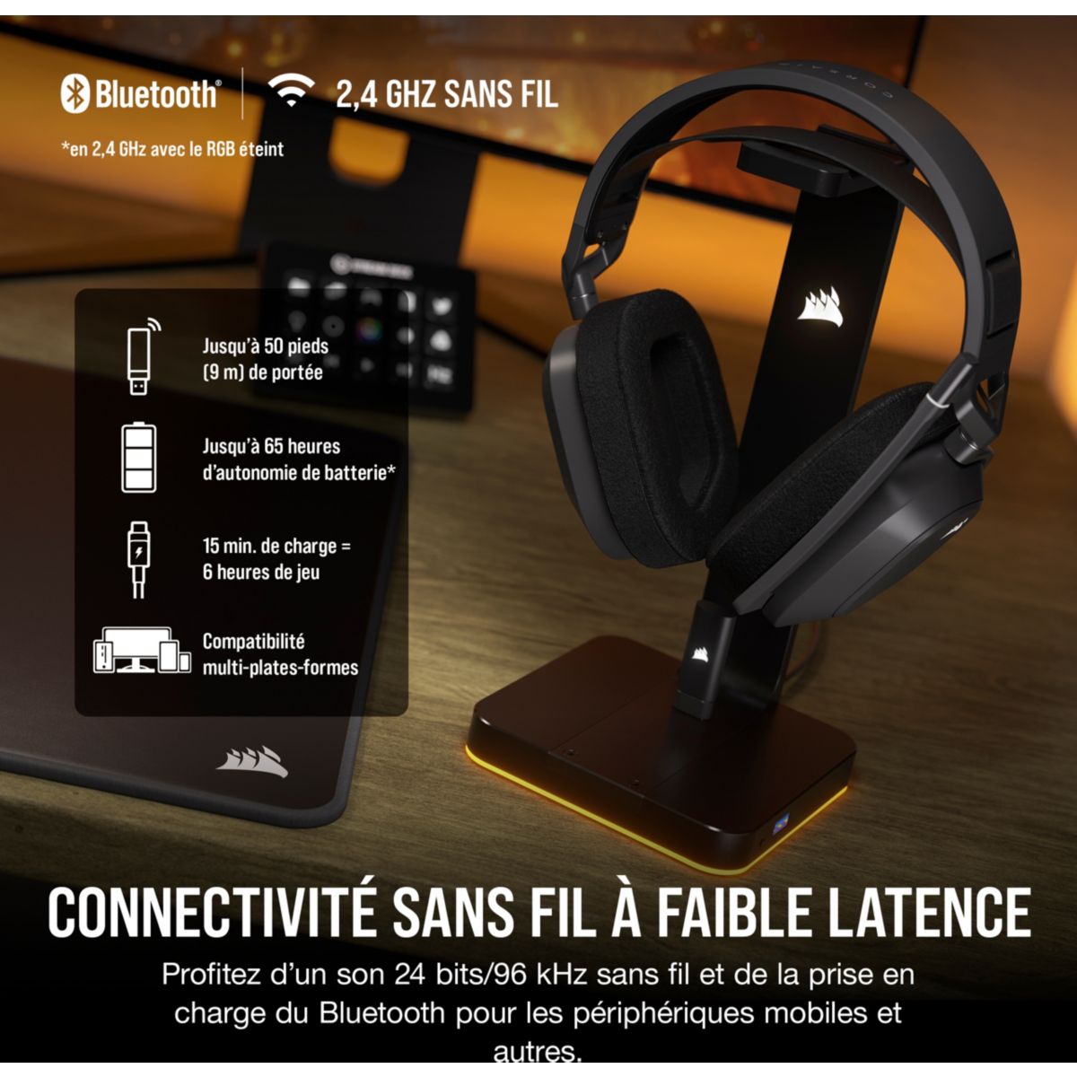 Casque gamer HS80 MAX Wireless Steel Gray couleur unique, CORSAIR