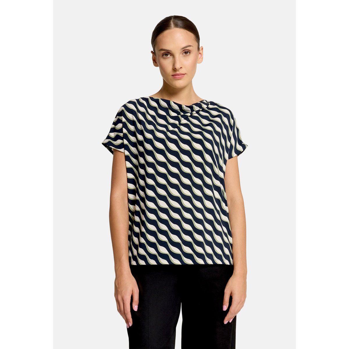 Haut imprimé à encolure bénitier dark blue/green, BETTY BARCLAY