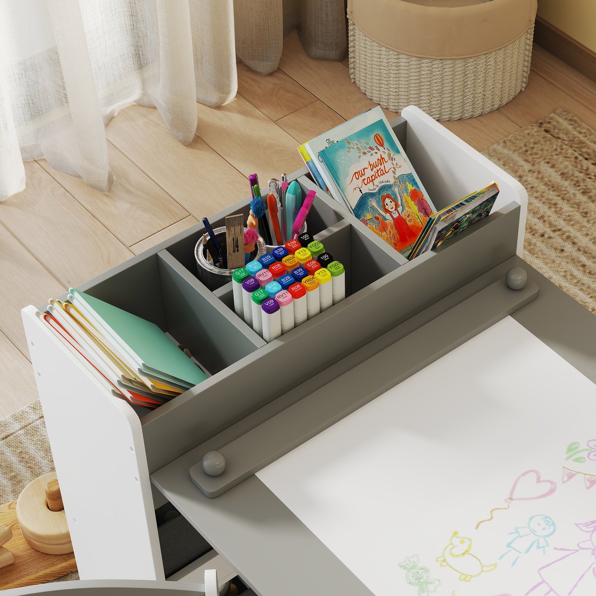 Ensemble table et chaises pour enfants MDF gris, blanc, AIYAPLAY