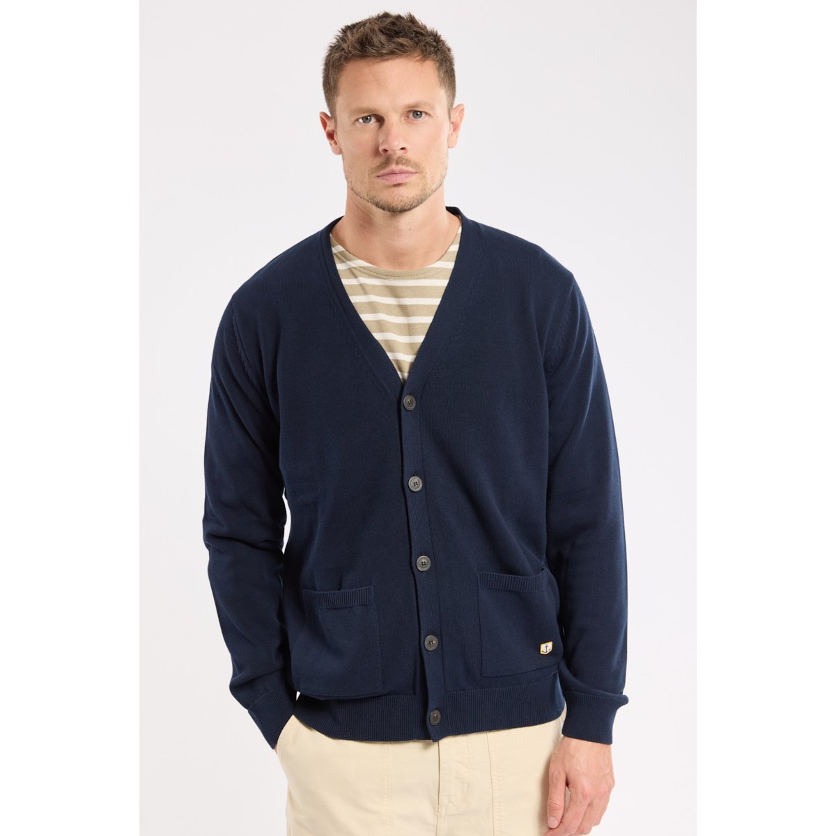 Gilet boutonné en coton marine deep, ARMOR-LUX