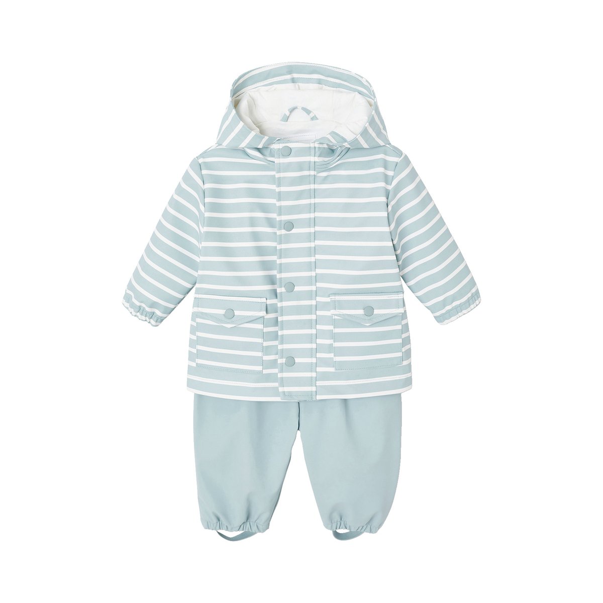 Ensemble pluie bébé ciré et pantalon bleu grisé, VERTBAUDET