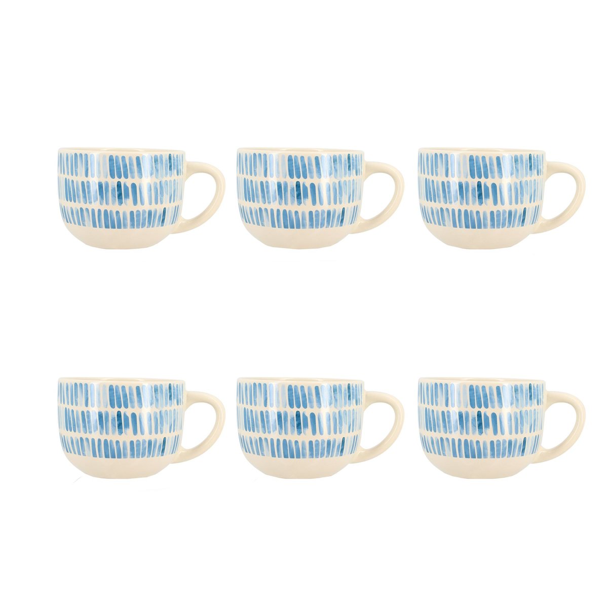 Lot de 6 tasses en grès 45cl, CORFU blanc-bleu, NOVASTYL