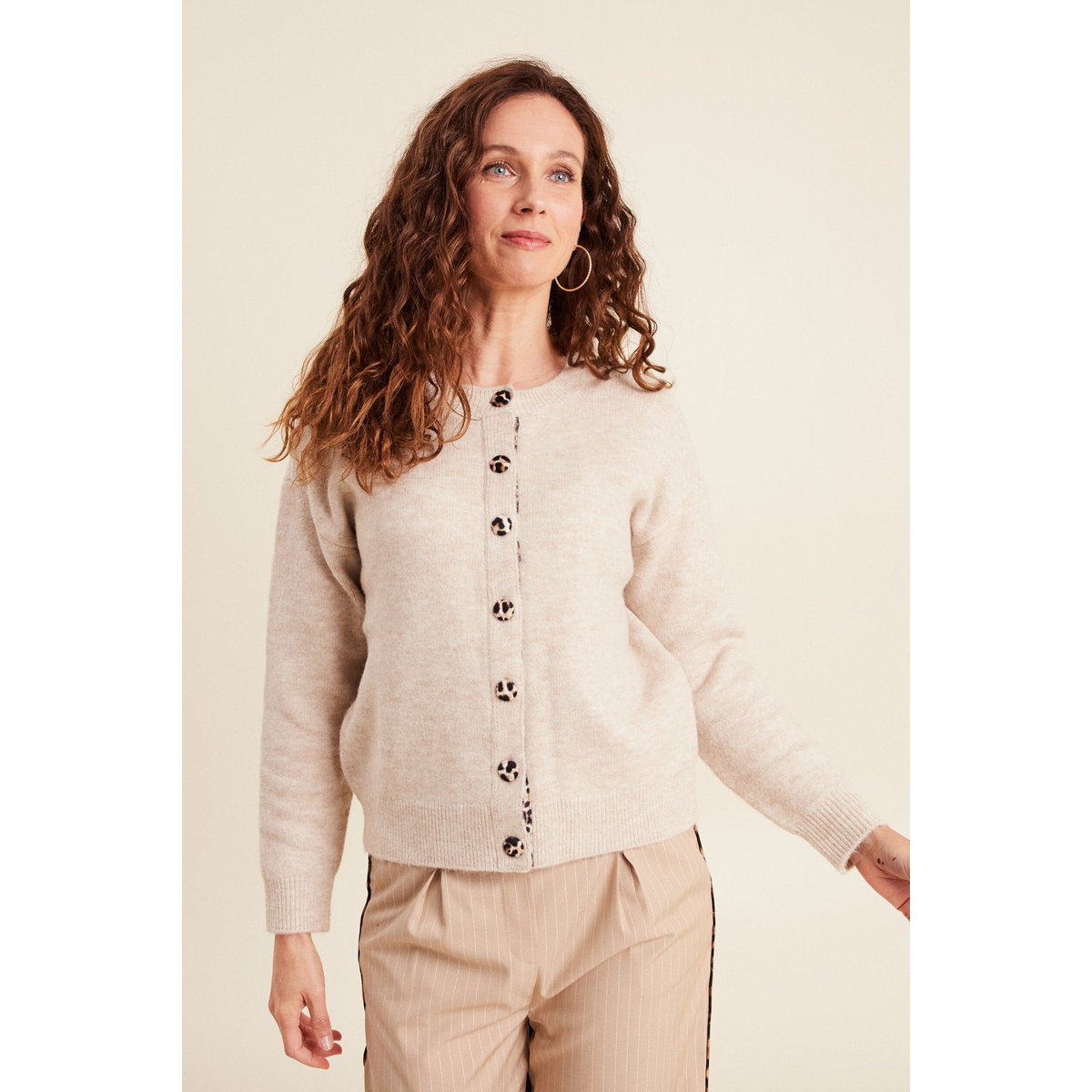 Gilet droit mi-long col rond beige, BREAL
