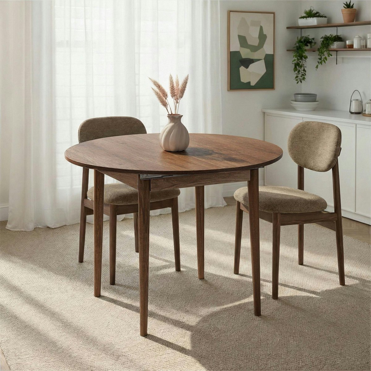 Table ronde extensible 4/6 places en mélaminé MARFA noyer, PIER IMPORT