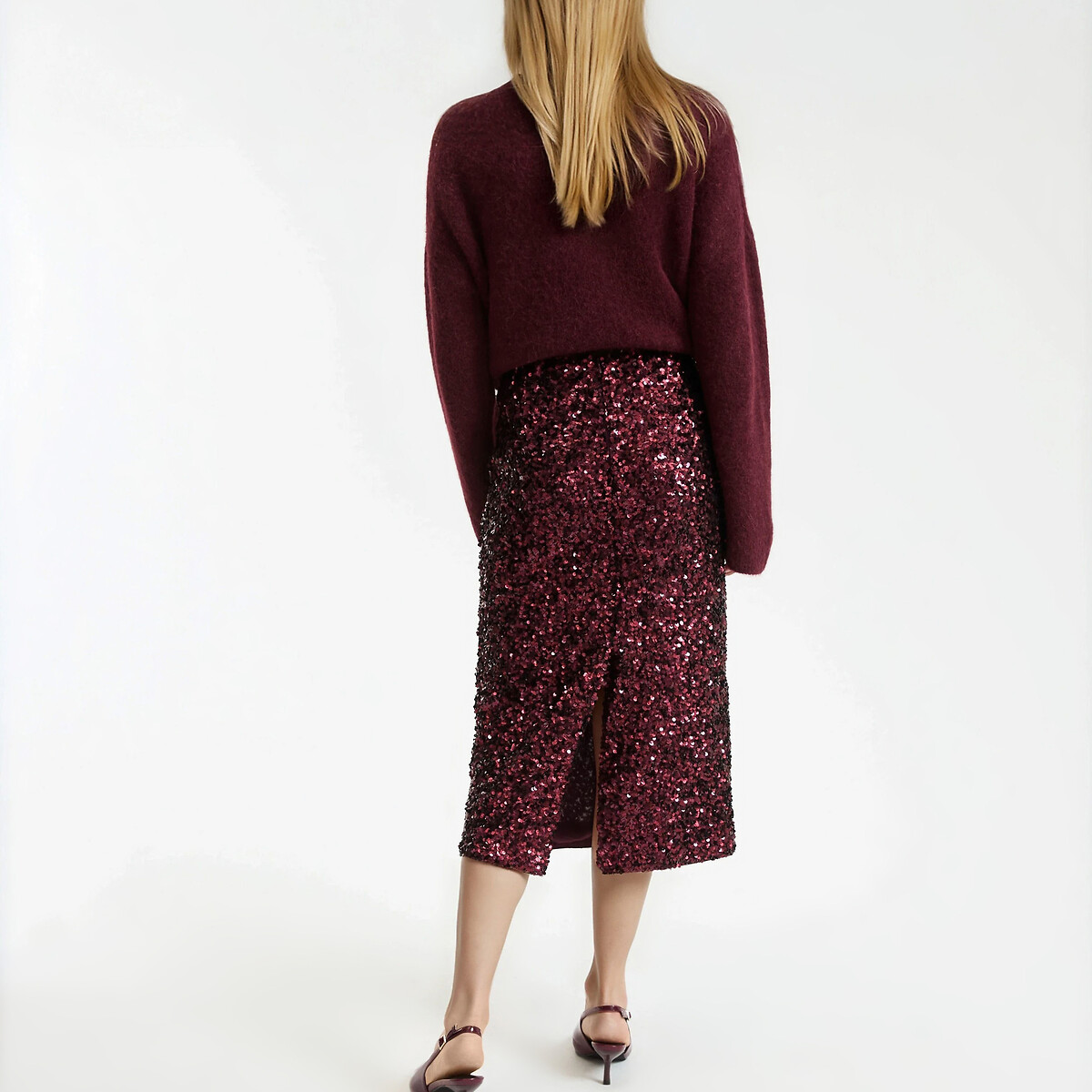 Straight Sequin Midi Skirt burgundy red, LA REDOUTE COLLECTIONS