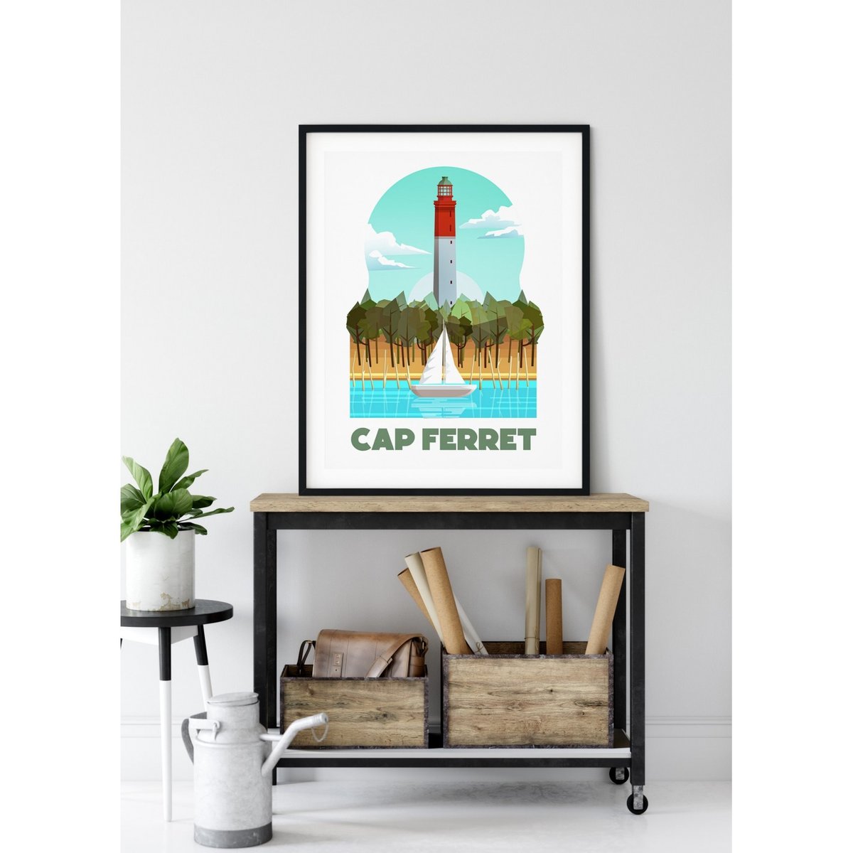 Affiche ville Minimaliste Cap Ferret 2 blanc, L'AFFICHERIE