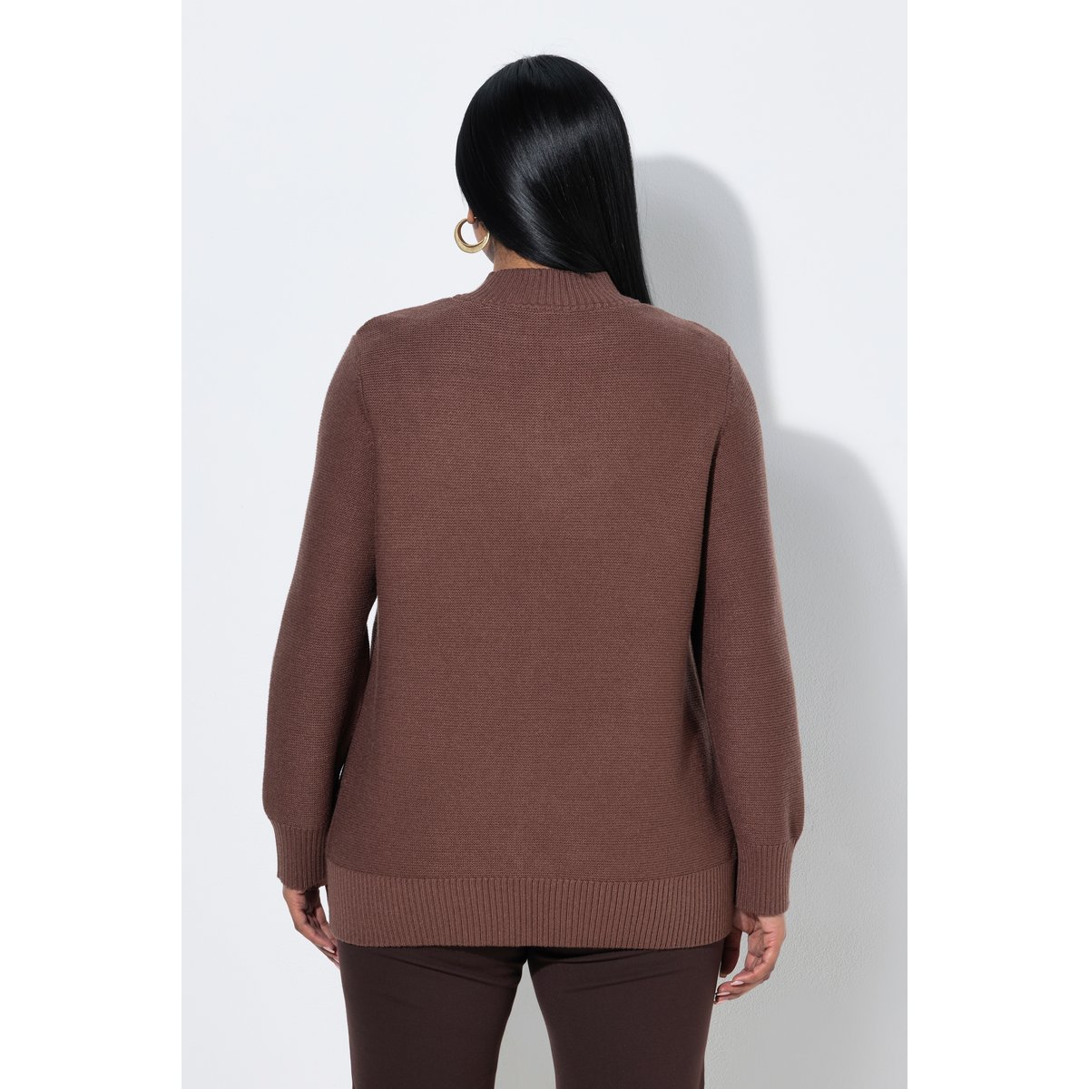 Pull maille envers, motif torsadé marron, ULLA POPKEN