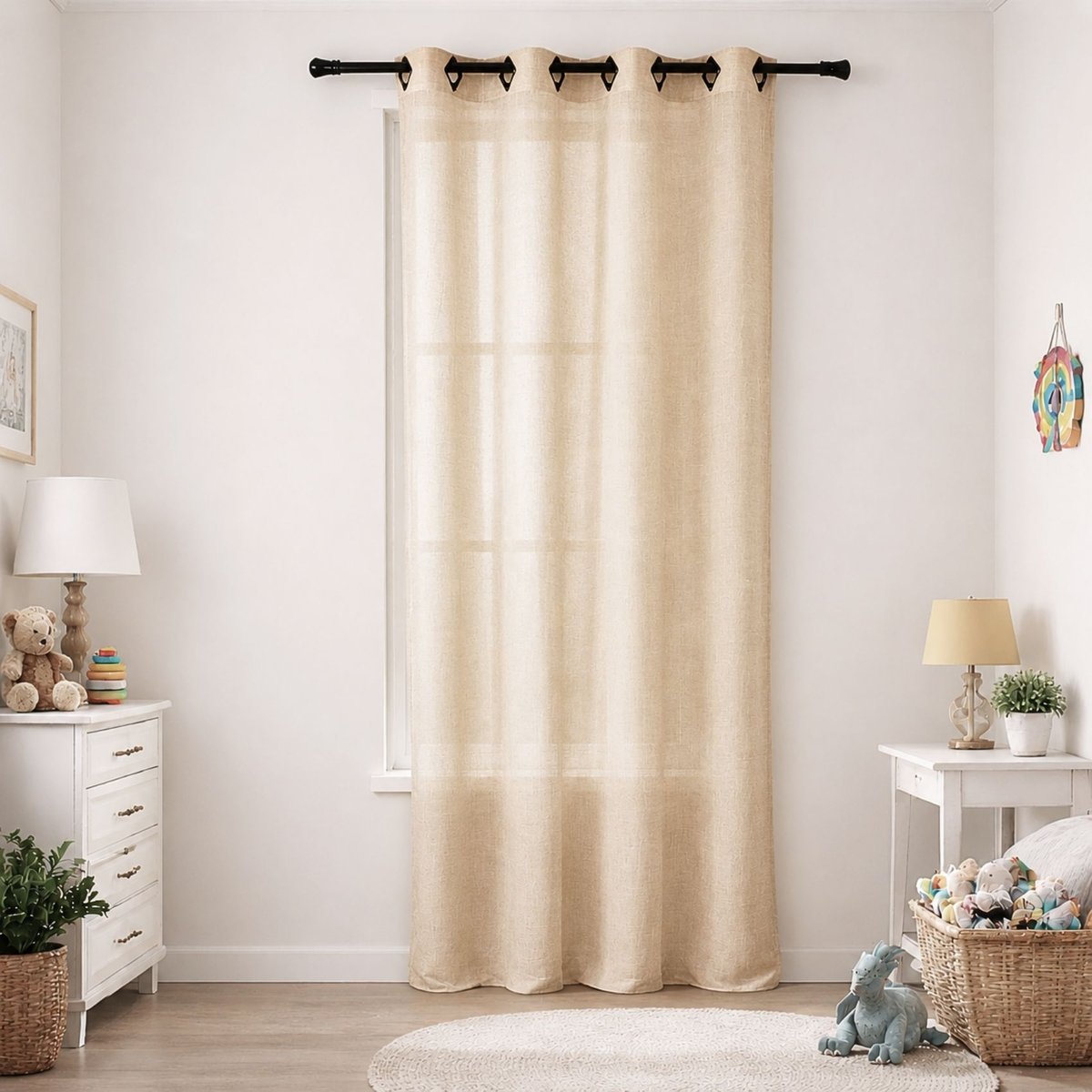 Voilage voile à légère rayure tissée crème, HOME MAISON